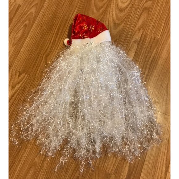 Santa Claus Face Wall Hanging Decoration Curly Sparkly White Beard Red Hat 16" - Picture 5 of 6